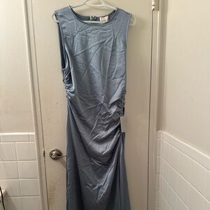 Elegant Blue Sleeveless Draped Dress